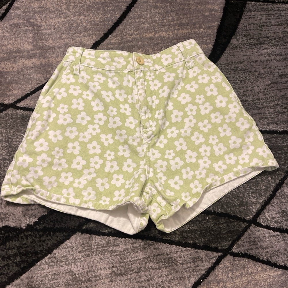 ASOS Petite Green Floral High Waist Shorts